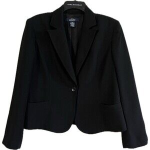 Womens Jacket Blazer Jones Wear Essentials Petite Black One Button Size 14P